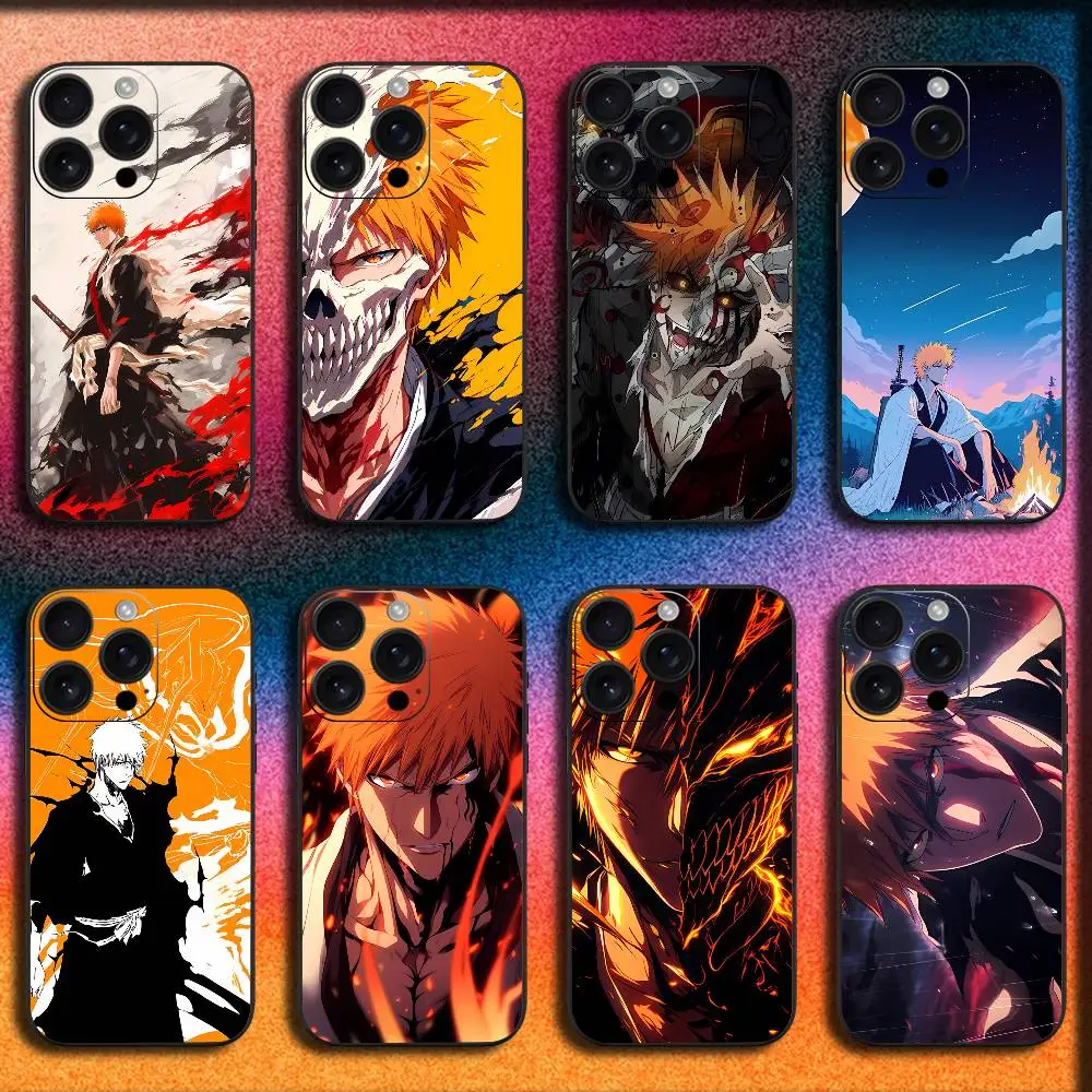 B-Bleach K-Kurosaki Ichigo Funda de teléfono para iPhone 17,16,15,14,13,12,11,Pro,Max,Plus,E,SE4,Air,Mini Funda negra