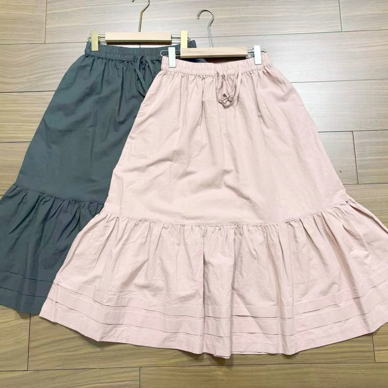 

High Waist Cotton Half Skirt Women's Summer New Style Elastic Waist Pleated A-Line Skirt Casual Pure Color Midi Skirt