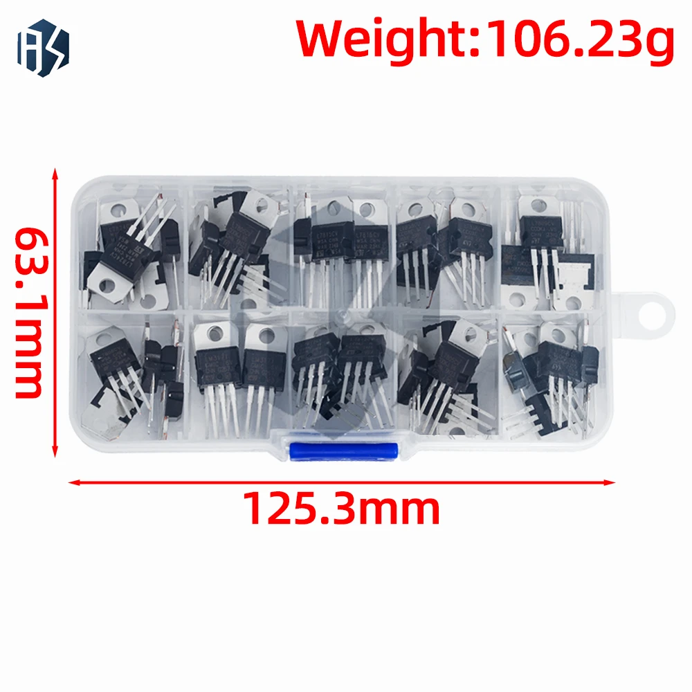 50PCS 10Value Voltage Regulator Kit Box LM317T L7805CV L7806 L7808 L7809 L7810 L7812 L7815 L7818 L7824 TO220 Integrated Circuit