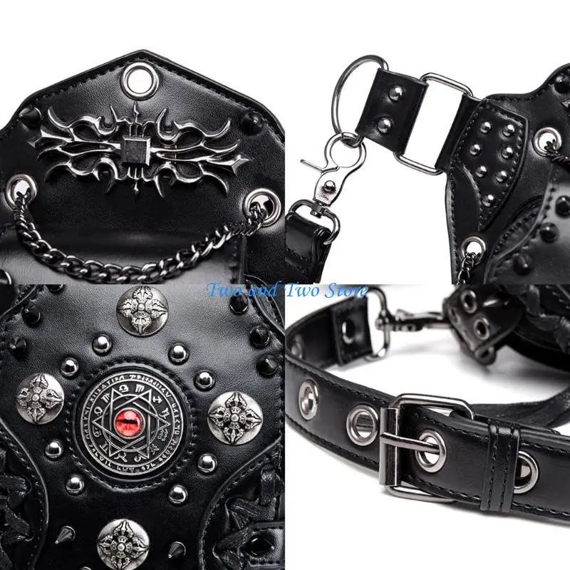 HX6F Steampunk Waist Bag Fanny Pack Thigh Purse Gothic Leather Shoulder Bag