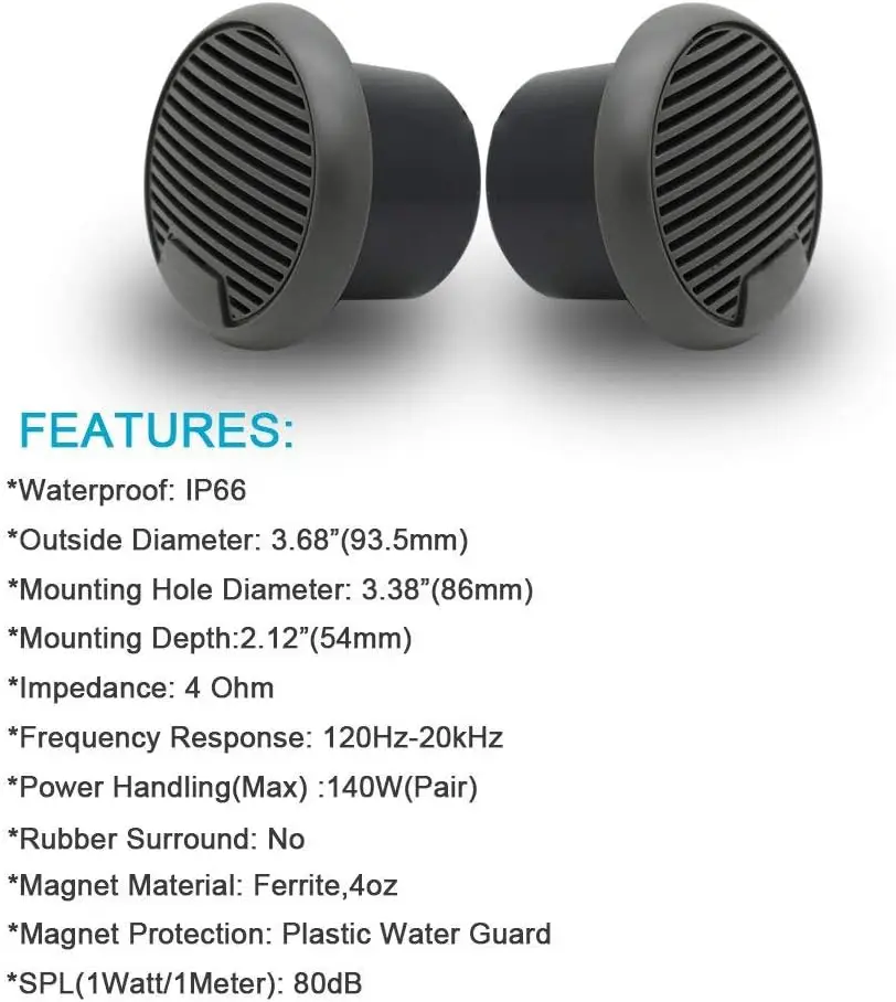 Herdio 3'' 2PCS Waterproof Marine Speakers Full Range Audio Motorcycle Speaker Stereo System With MAX Power 140W For Boat UTV