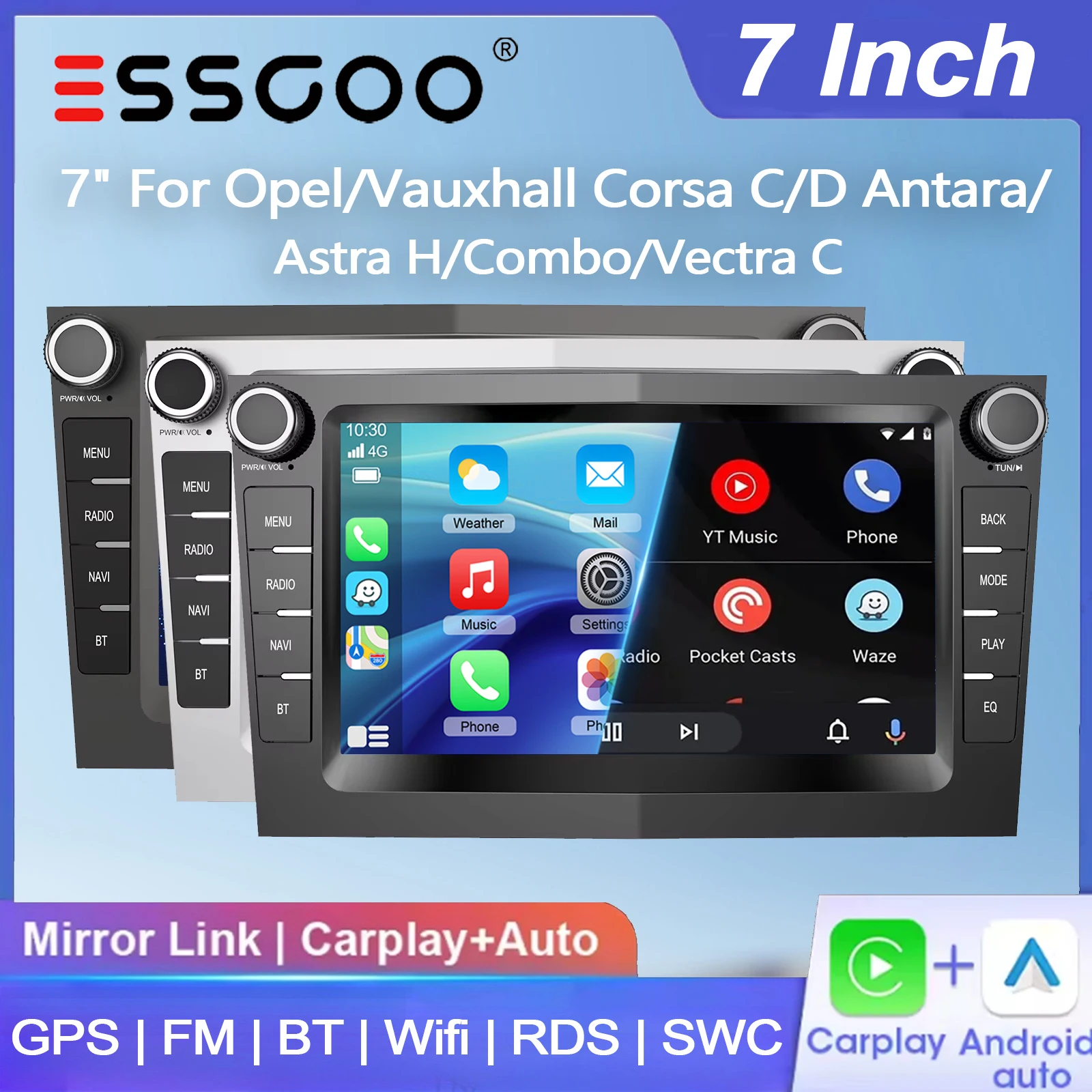 ESSGOO 7" Android 15 4+64G Kabelloses Carplay Android Auto Autoradio für Opel Corsa C D Astra G H Zafira B Vectra GPS Navi WIFI RDS FM BT SWC Mirror Link IPS Touchscreen Multimedia-Videoplayer