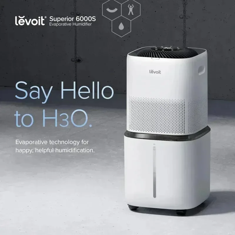 PMD4-LEVOIT Superior 6000S Smart Evaporative Humidifiers for Whole House to 3000ft²,6 Gal,Last 72-Hour,Premium Filter,Dry Mo,