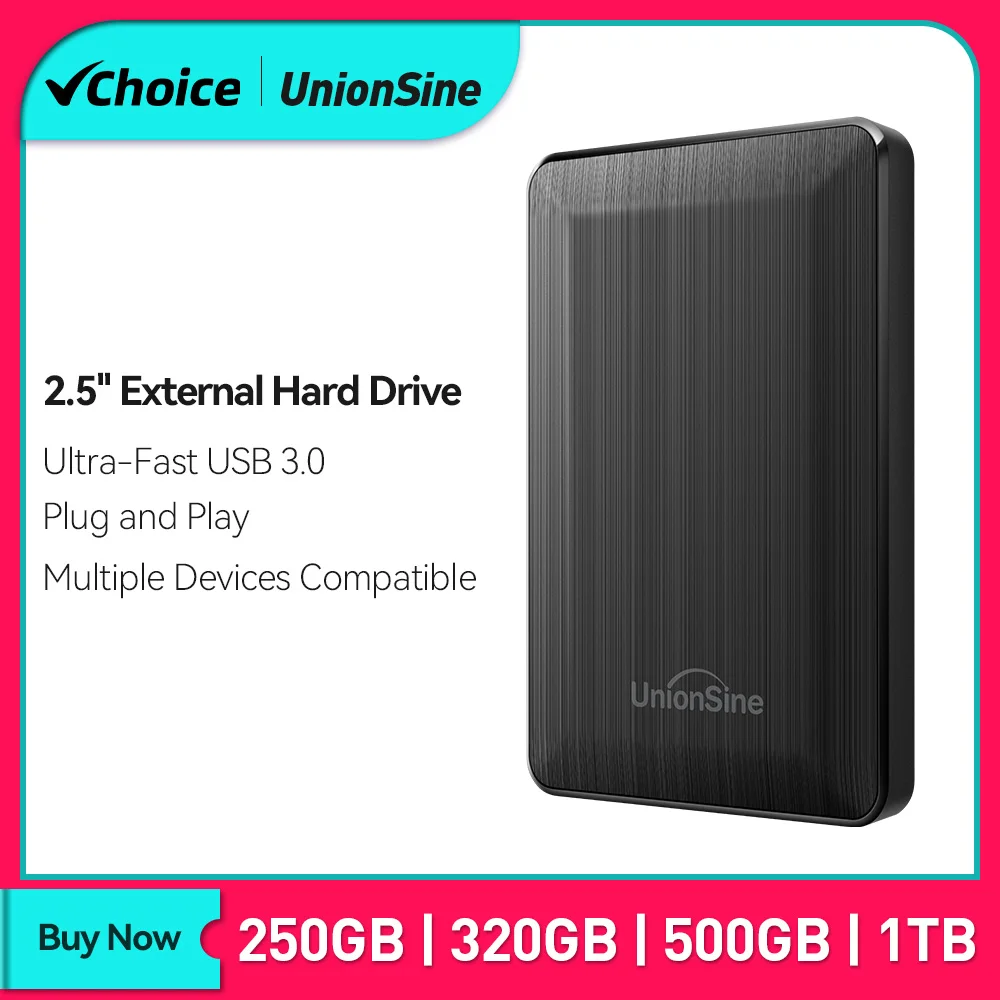 UnionSine HDD 2.5 Inch Portable External Hard Drive 250GB 320GB 500GB 1TB USB3.0 Storage Compatible for PC Mac Desktop MacBook