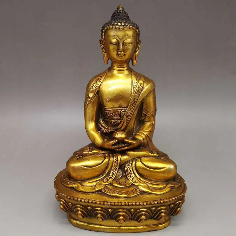 Copper Lucky cross-legged Sakyamuni Buddha Statue Buddhist Buddha Statue Office Home Decor Gift for Desk Ornament