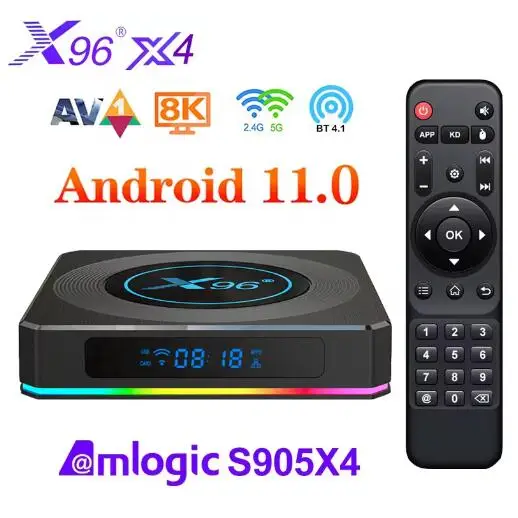 

X96 X4 Android 11.0 OS TV BOX Amlogic S905X4 4GB 64GB 2.4&5G Dual Wifi BT 8K HD RGB Light Media Player Smart TV Box Set Top Box