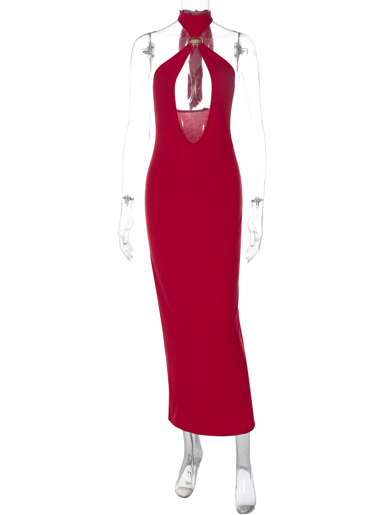 Hugcitar 2025 موضة الرسن الجوف خارج مثير عارية الذراعين ضمادة الصلبة سليم فستان ماكسي الصيف النساء Y2K ملابس الحفلات النادي الليلي