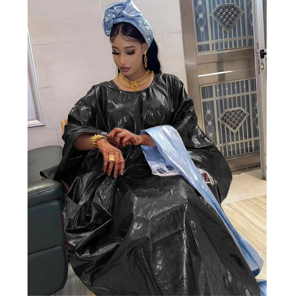 فساتين بازان الثراء الأفريقية الأصلية مع تطريز مزيج الحجم النيجيري للنساء لحفلات الزفاف Dashiki فساتين حوض أصلية مع وشاح