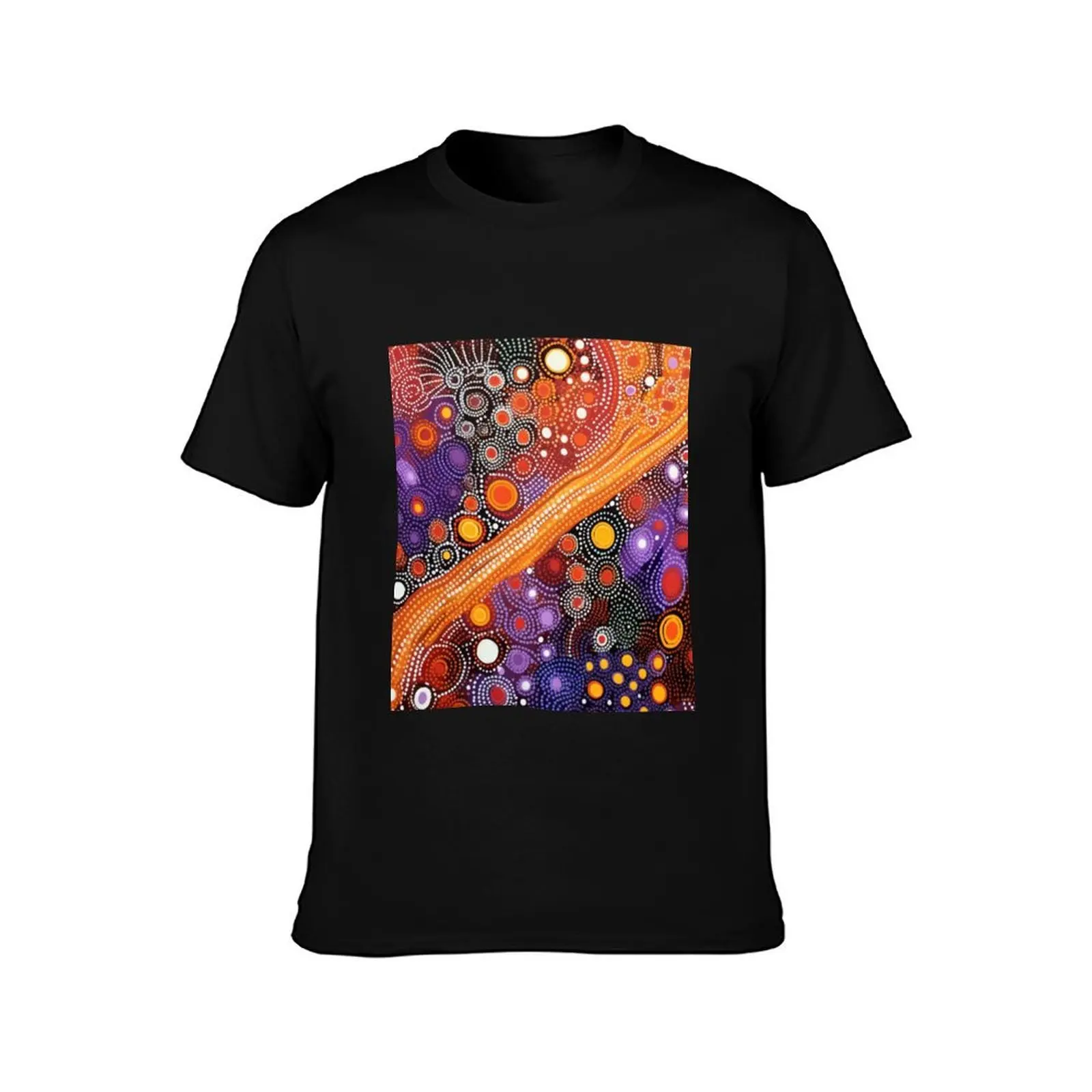 Aboriginal Authentic Art - Lava Stream T-Shirt Urban Style Casual Short Sleeve Top