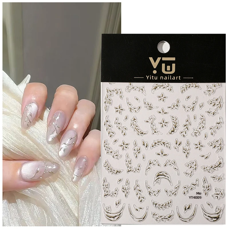 Estilo chinês folhas de vime design relevos em relevo auto adesivo decorações da arte do prego adesivos bonito manicure decalques diy salão