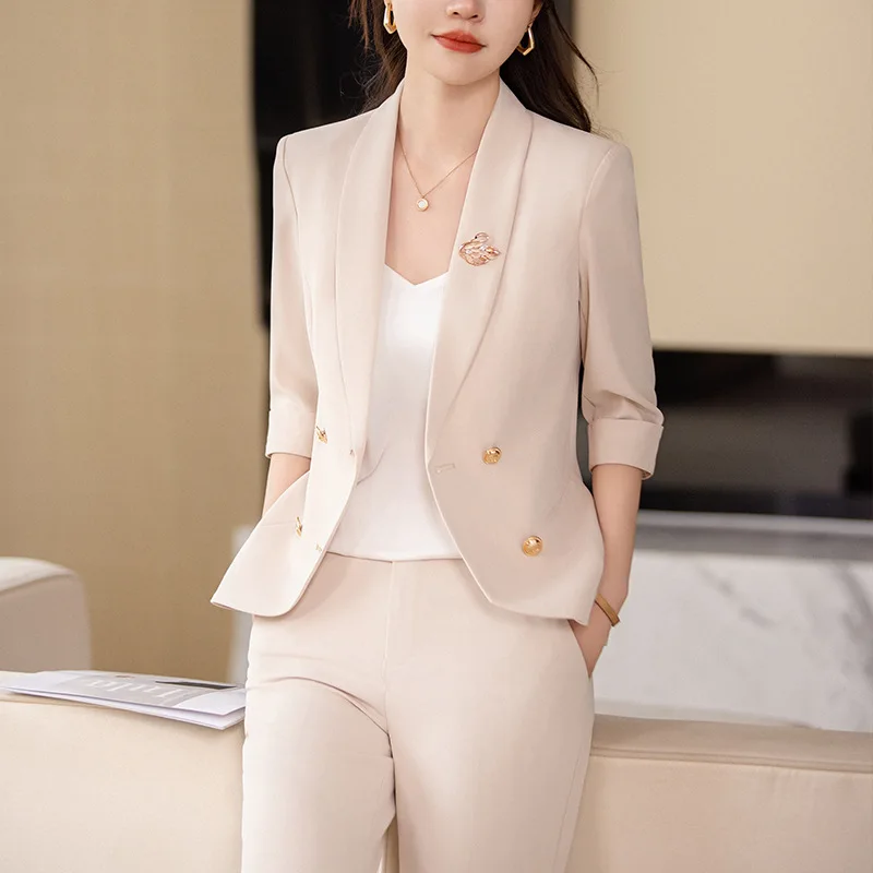 Apricot Small Suit Jacket for Women Spring2024New Suit Dress Two-Piece Set Temperament Goddess Style Suit Skirt