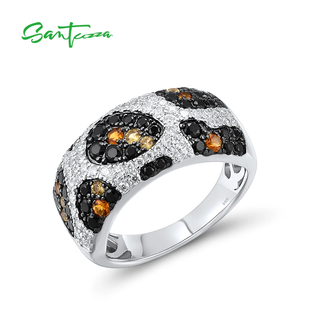 

SANTUZZA Authentic 925 Sterling Silver Rings For Women Black Yellow White CZ Leopard Skin Gorgeous Party Fashion Fine Jewelry