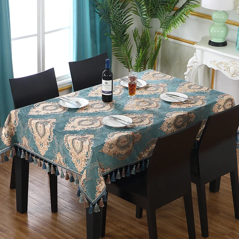 Luxury European Rectangle Table Cloth with Tassel Embrodered Jacquard Table Cover Coffee House Home Decoration Tablecloth A1