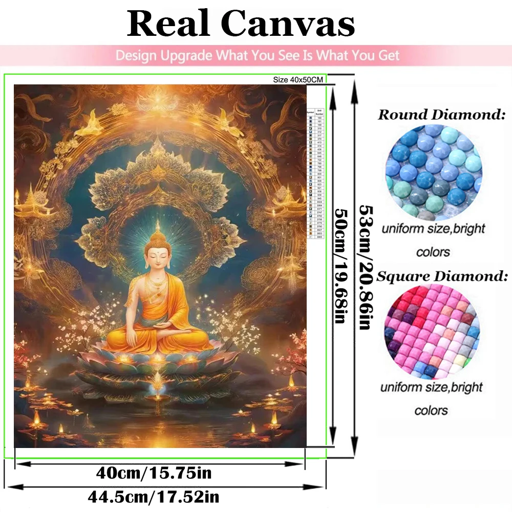Diamond Art Painting Jewels Cross Stitch Kit Religious Golden Buddha Lotus Full Rhinestone Mosaic Embroidery Home Decor Gift