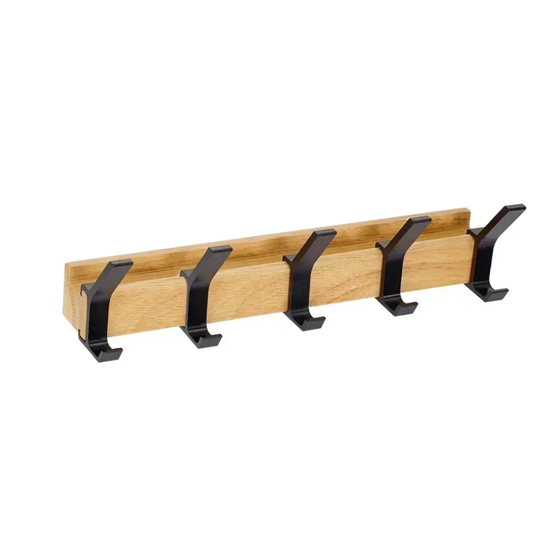 Nordic Wooden Wall Mounted Coat Rack with Movable 5 Hooks Aluminum Clothing Rail for Hat Towel Robes Hanger Perchero Furniture