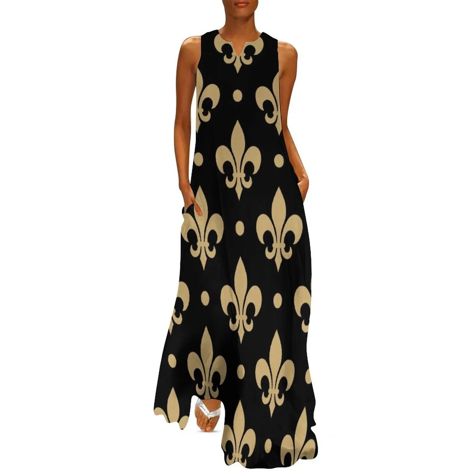 Gold & Black Fleur de Lis - Saints Fans Louisiana Long Dress Women's skirt prom dress Dress