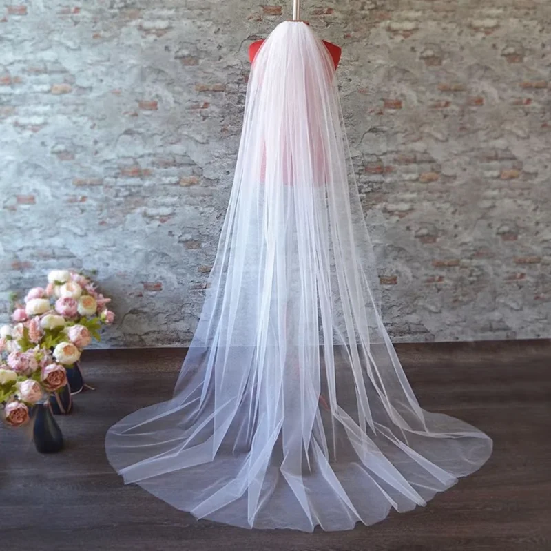 Sheer tulle wedding veil 110 inch width classic, simple, plain, sheer, cathedral veil, single tier wedding veil