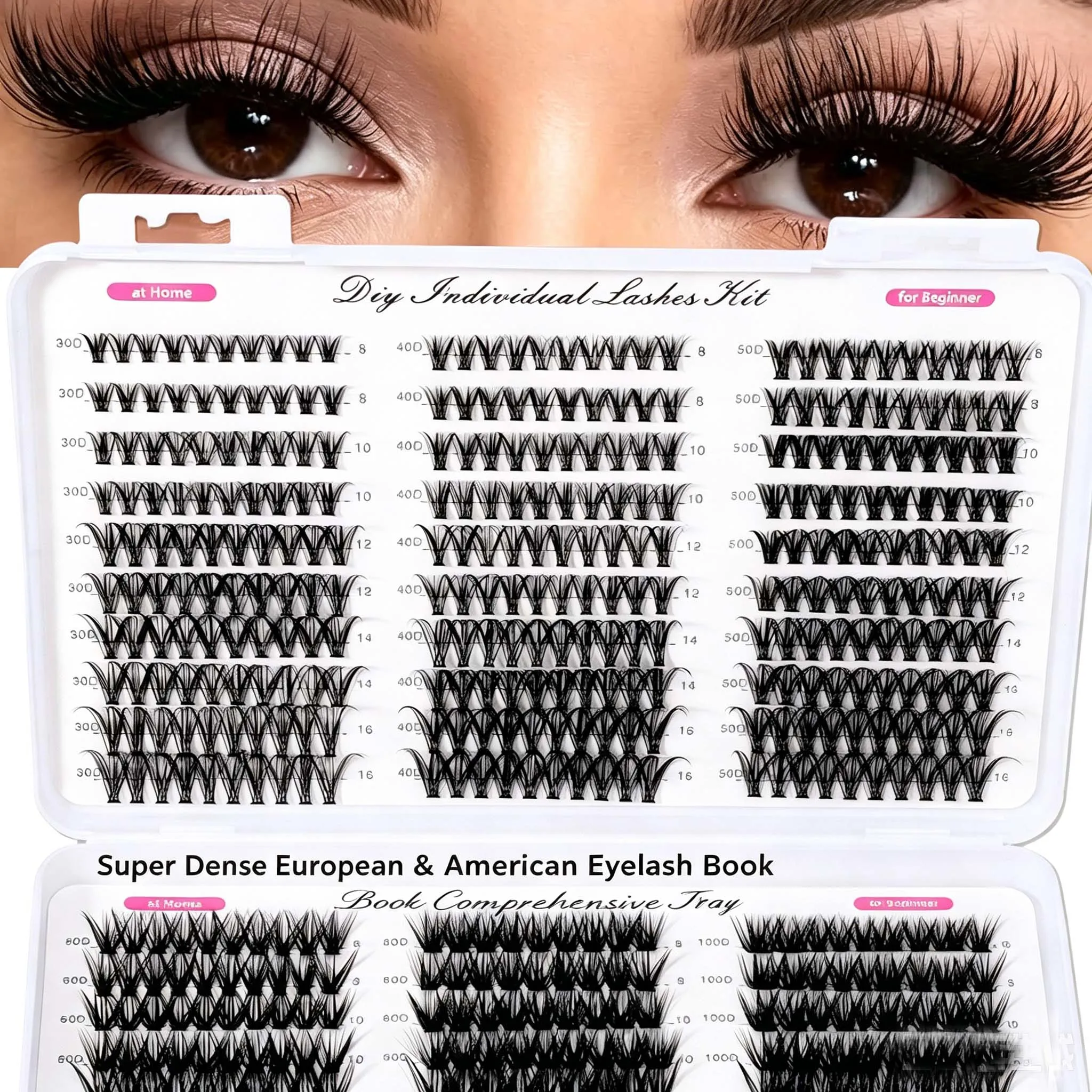 New 300 30D/40D/50DCluster Lashes 5D Fluffy Thick Eyelash Extension Kit Volume Mixed Tray Faux Mink Lashes Lash Extension Makeup