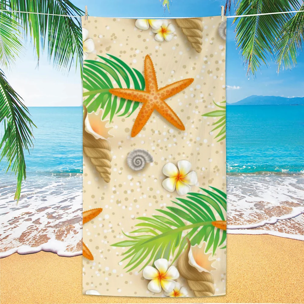 Beach Pattern Beach Towel, Digital Printing Thin Quick-Dry Anti-Sand Microfiber Lightweight for Swim, Yoga, Travel, Gym, Gift