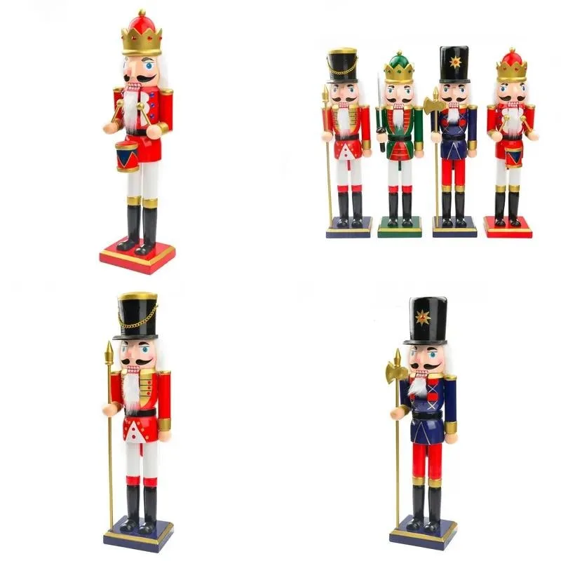 60Cm red and white wooden nutcracker soldier king statue christmas new year party ornament