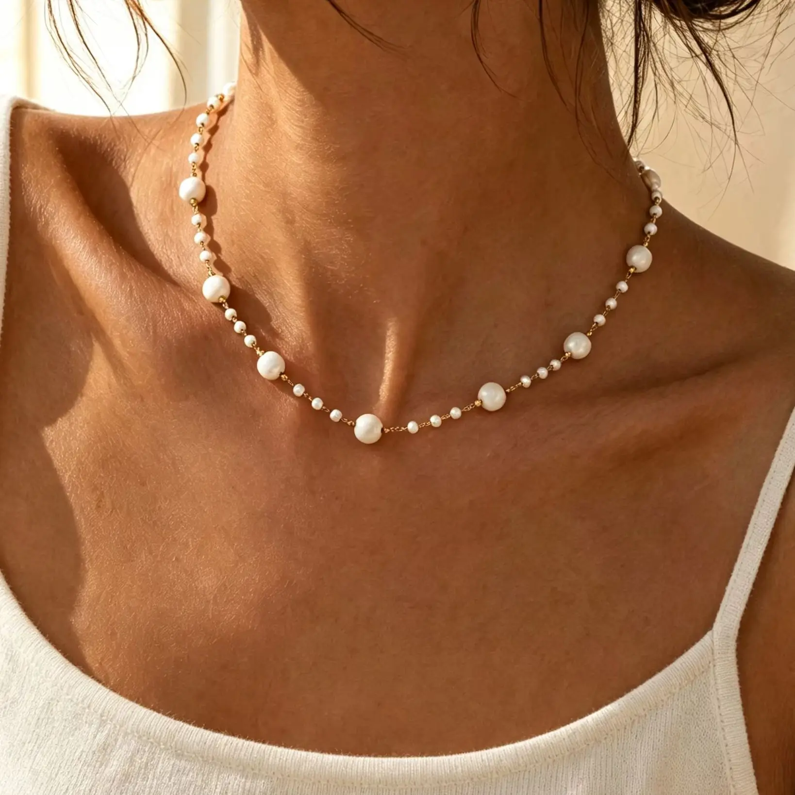 Dainty White Turquoise Beaded Choker Gold‑toned Stainless Steel Chain Adjustable Minimalist Boho Women Daily Neck Jewelry