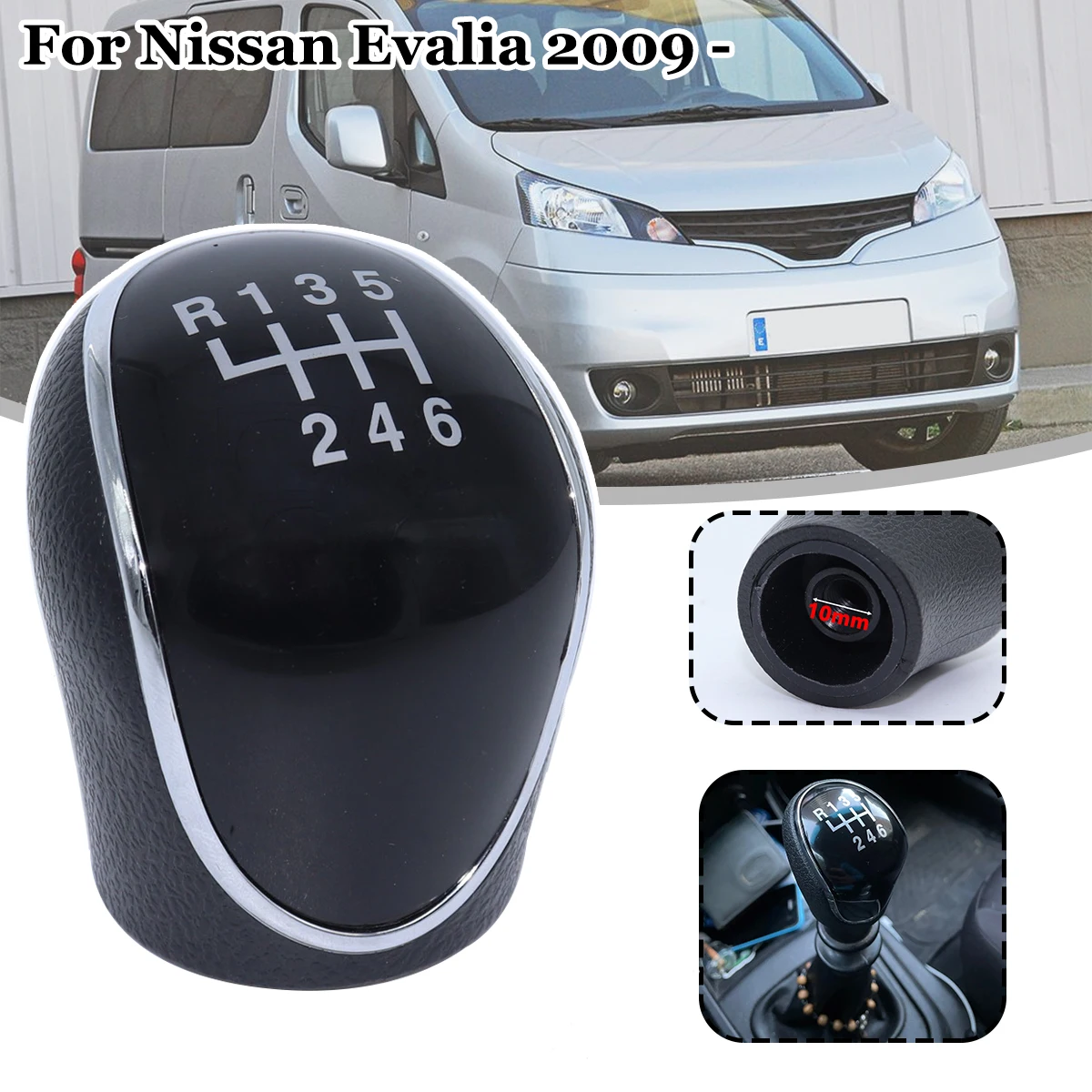 

6SP +R MT Gear Shift Knob GearStick Lever Pen Shifter Handball Chrome M10 Black For Nissan Evalia 2009 - Hyundai IX35 2012-2016