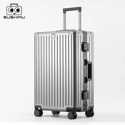 SUSHIMU-maleta de viaje de aleación de aluminio y magnesio 100%, equipaje rodante, equipaje con ruedas de 20/24/28 pulgadas, Maleta de cabina de mano