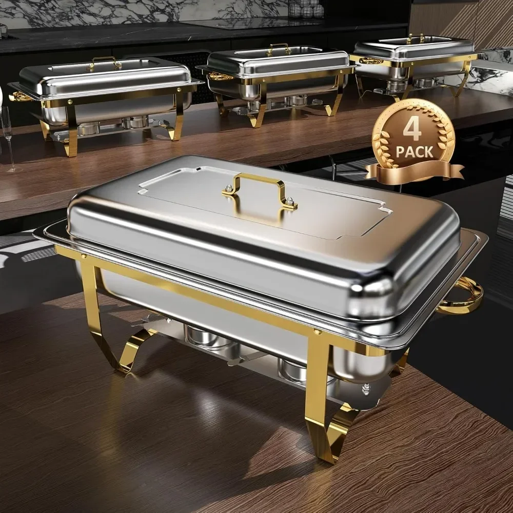 

A Chafing Dish Buffet Set 4 Pack, 8QT High Grade Chafing Dishes for Buffet, Chafers and Buffet Warmers Sets for Birthday, Weddi