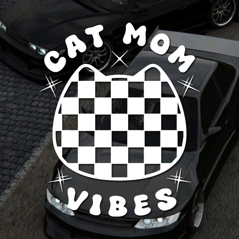 High-Quality Waterproof 'CAT MOM VIBES' Car Decorative Sticker Adorable Personality Auto Decal