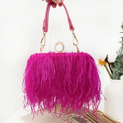 Ladies Luxury Ostrich Feather Party Evening Clutch Bag Women Wedding Purses and Handbags Shoulder Chain Designer Bag