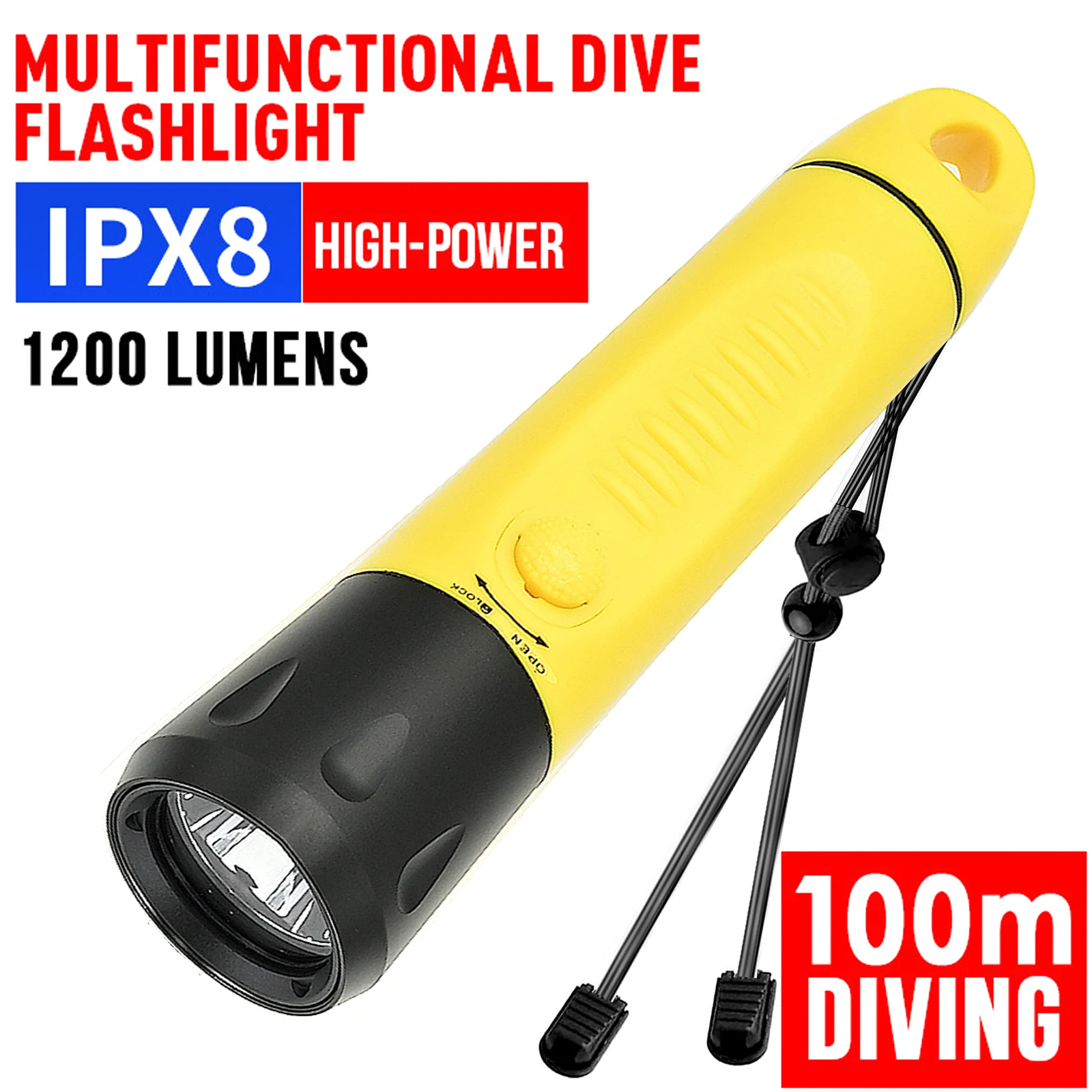 

Diving Flashlight,Professional Dive Light,1800 Lumens IPX-8 Waterproof Flashlight,100m Underwater Flashlight,5500K White Light