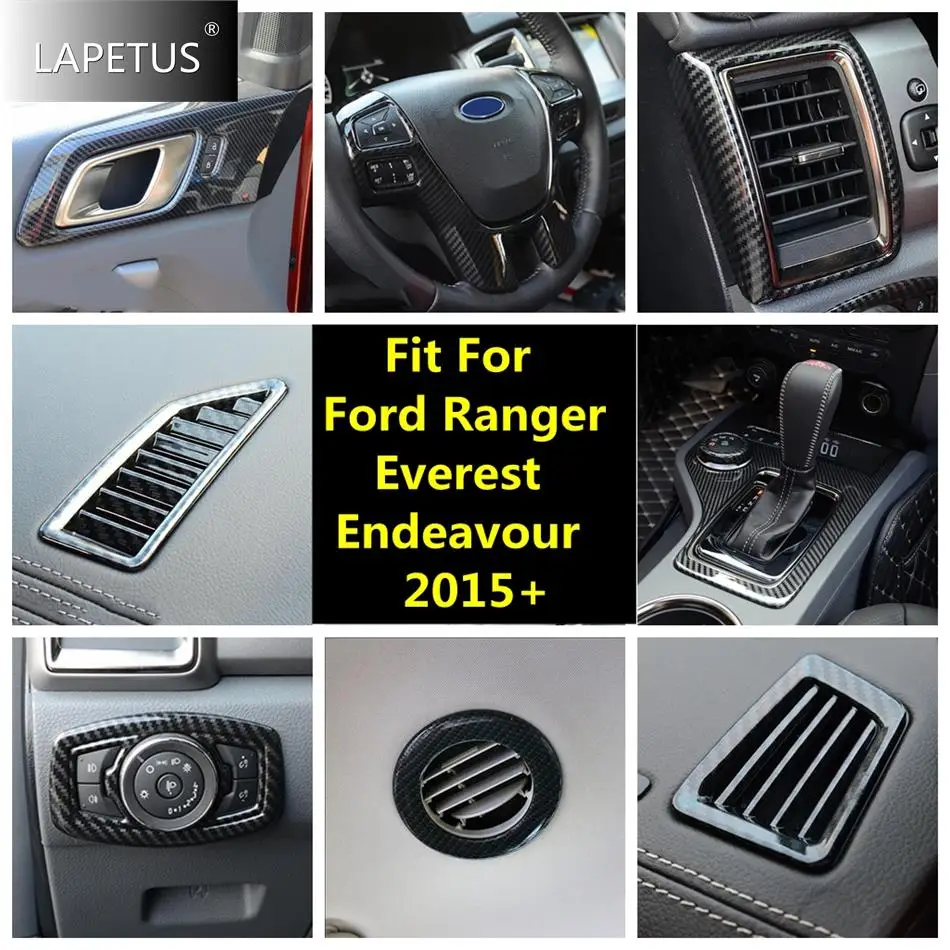 

For Ford Ranger / Everest / Endeavour 2015 - 2020 Head Light / Gear Shift / Air AC Vents Cover Trim Car Carbon Fiber Accessories