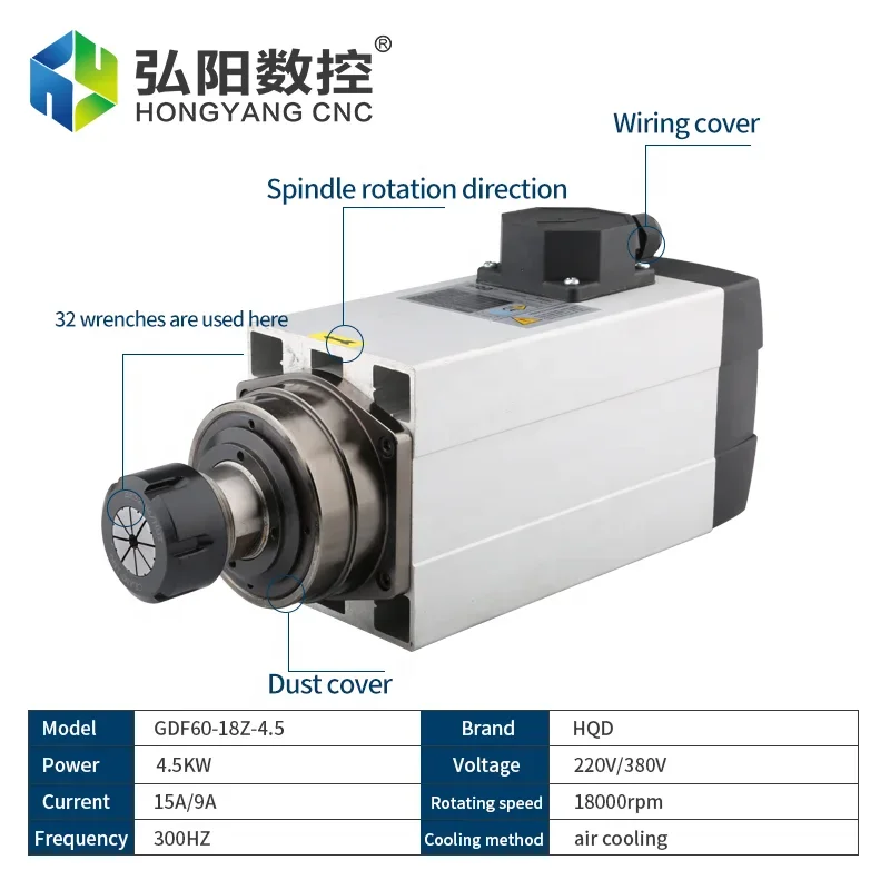 HYCNC 4.5KW air cooled spindle motor high speed 18000rpm 24000rpm cnc lath machine router engraving milling spindle motor