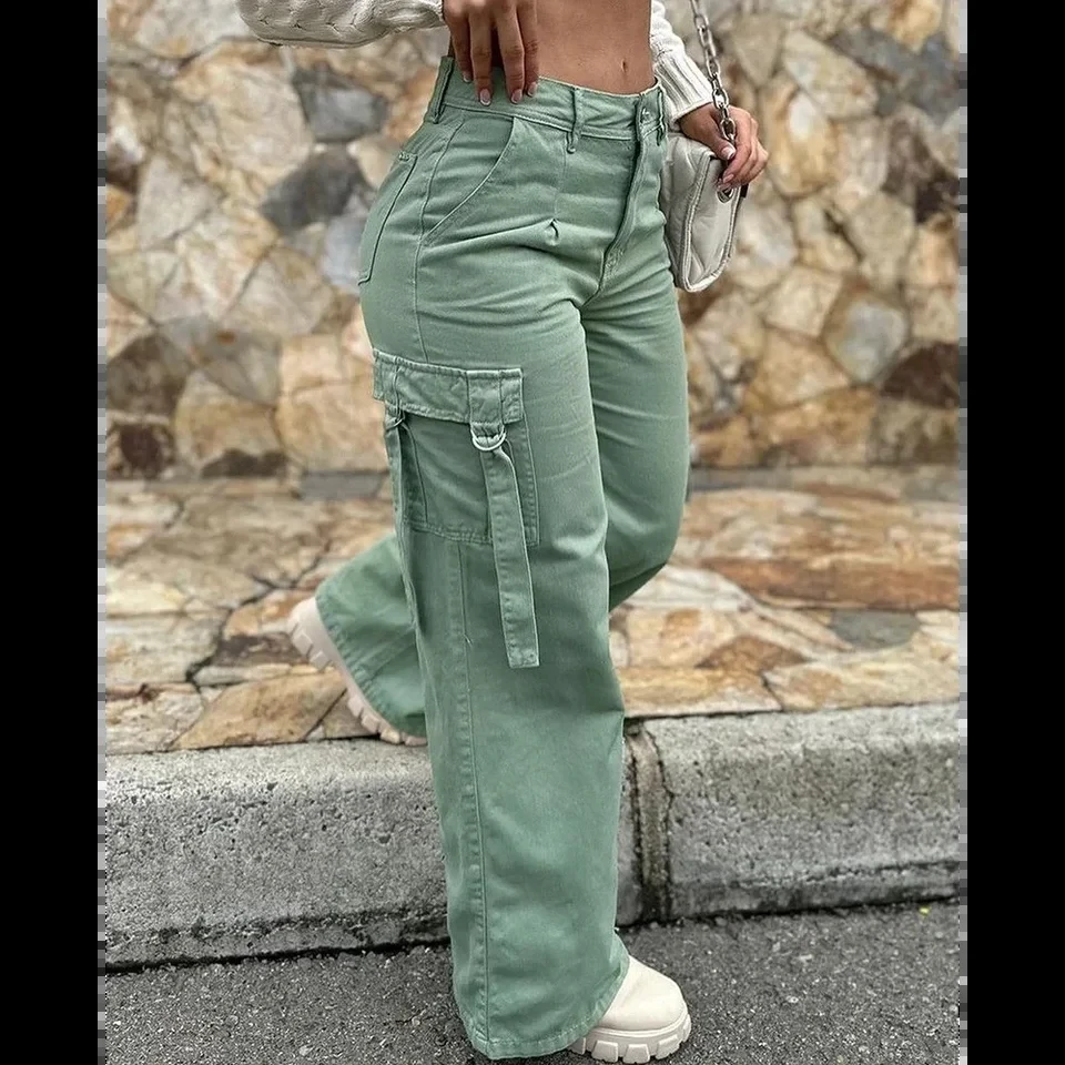 Retro Multi Pocket Cargo Pants Women's  American Style Work street Trendsetter, Casual Straight Pants, Autumn, Winter
