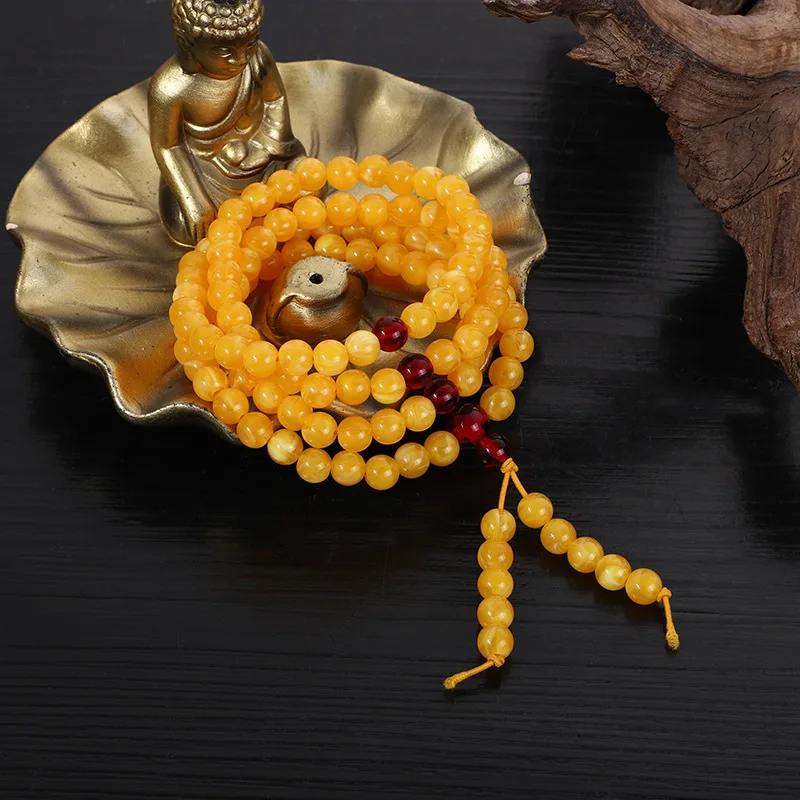 Factory Direct Sales Second Generation Amber Beeswax108Beads Bracelet Hot Selling Bracelet Yellow Chicken Grease New and Old Bee