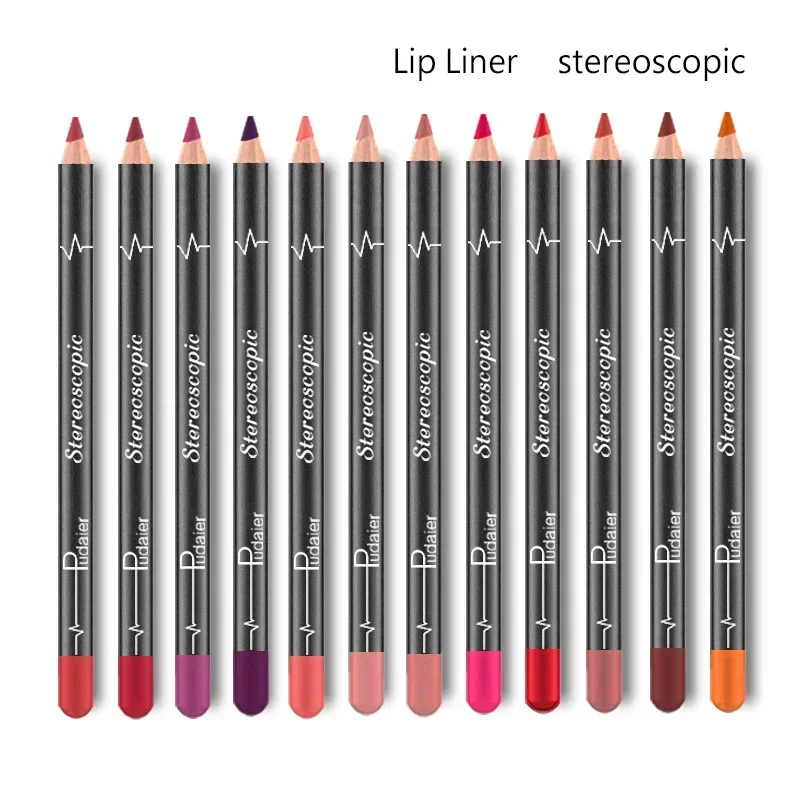 12Pcs/Set Waterproof Pencil Lipstick Set Pen Matte Lip Liner Long Lasting Makeup Pens Easy to Wear Non-stick Cup карандаш для