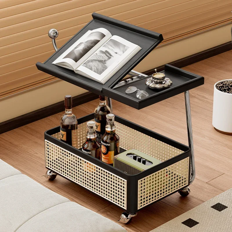 Solid Wood Side Table, Removable Storage, Second-hand Trolley, Living Room Sofa Storage Rack, Rattan Simple Dining Cart