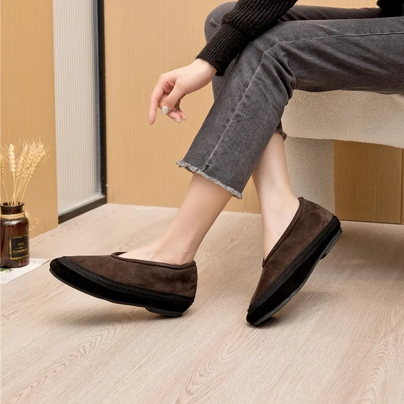 AIYUQI Winter Flache Schuhe Frauen 2025, Neue Pelz Futter Warme Frauen Schnee Schuhe Aus Echtem Leder Komfortable Weibliche Winter Ballett Schuhe – Detail 19