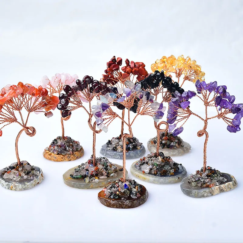 1pc natürlichen Baum Amethyst Rose Quarz Olivin Glücks baum Dekor Achat Scheiben Kies Stein Mineral Heil kristall Wohnkultur Geschenk