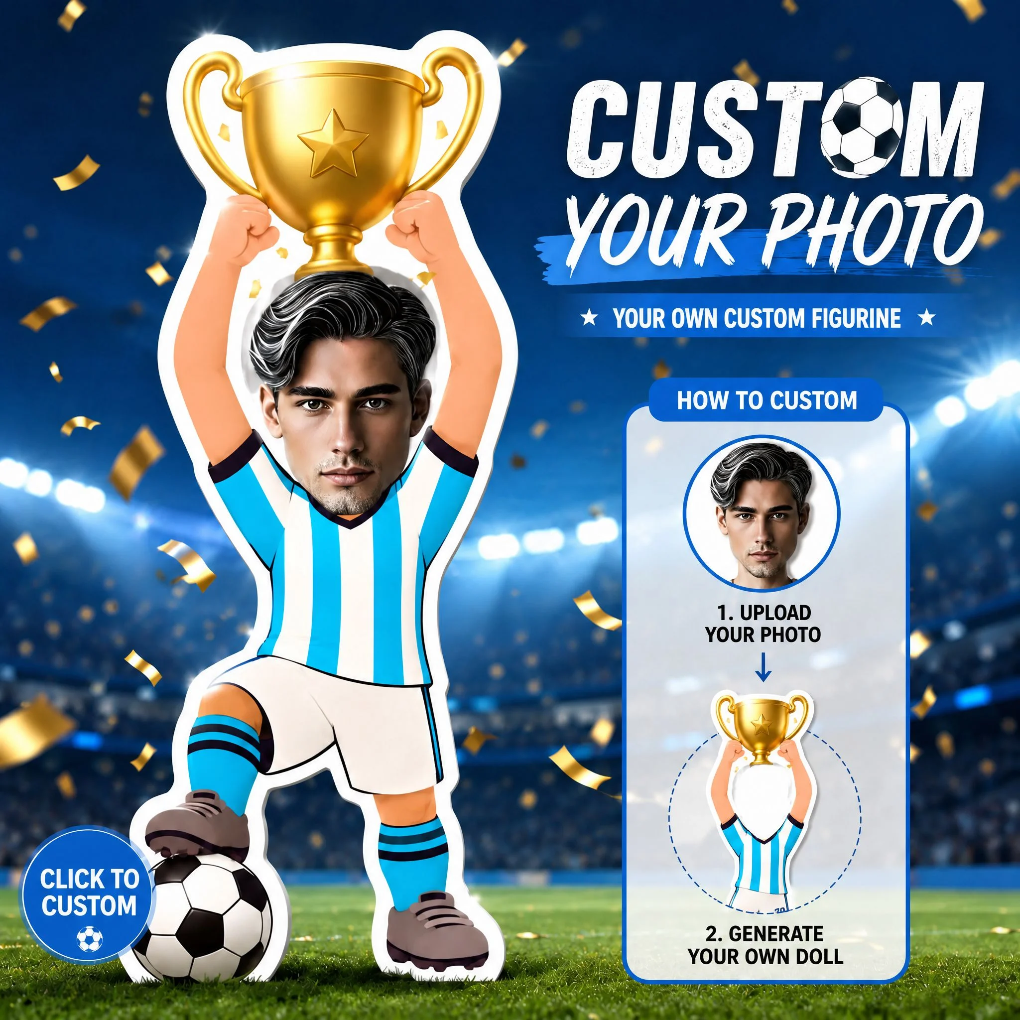 Customized Football Pillow, Personalized Avatar Cushion, Championship Trophy Design. We Also Have a Dream of Becoming Champions. Exclusive Gift for Football Fans