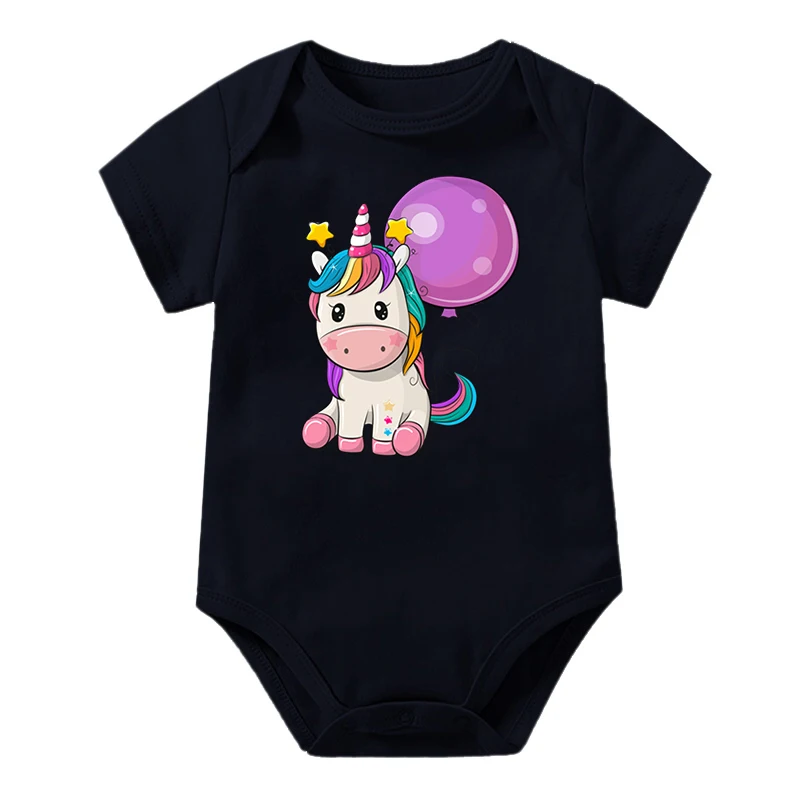 Balloon Unicorn Baby Boys Girls Bodysuit 1PCS Short Sleeve 100% Cotton Baby Clothes 0-24 Months Newborn Cartoon Unicorn Jumpsuit