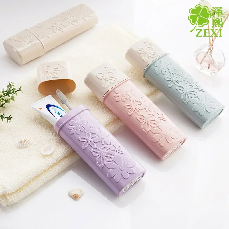 Portable Flower Carved Toothbrush Holder Outdoor Travel Hiking Camping Toothrush Cap Case Home Toothpaste Storage Box Wash Cup