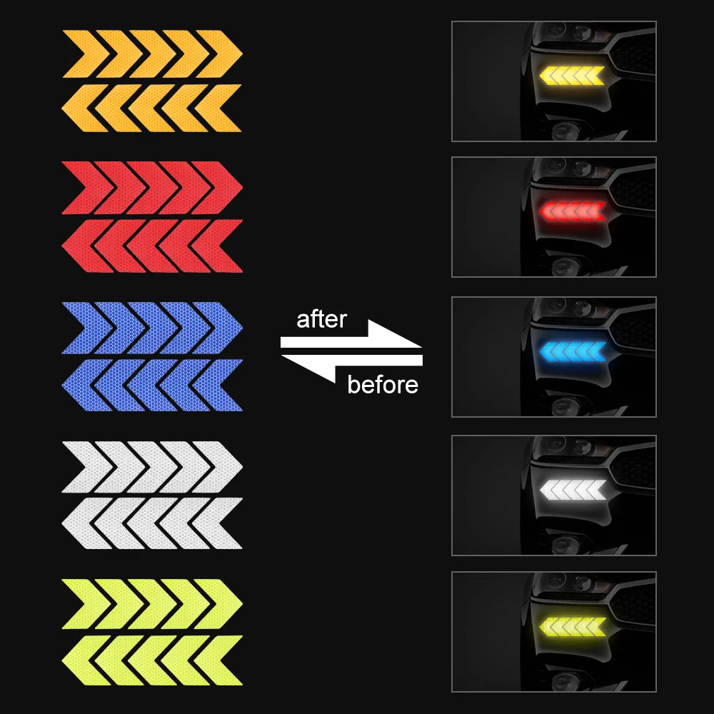 10PCS Car Reflective Sticker Warning Decals Arrow Sign Tape Stickers For Auto Tail Bar Bumper Trunk Safety Decoration Sticker