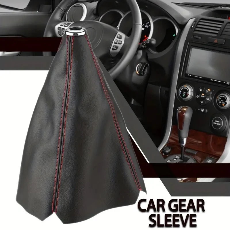 16mm PU Leather Gear Shift Collar Carbon Fiber Cover Car Universal Manual Stick Shifter Knob Gear Shift Cover Gaiter Accessories