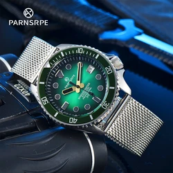 PARNSRPE Series Men's Watch NH35 Automatic Movement Green Gradient Dial Calendar Window Diver Automatic Mechanical Watch