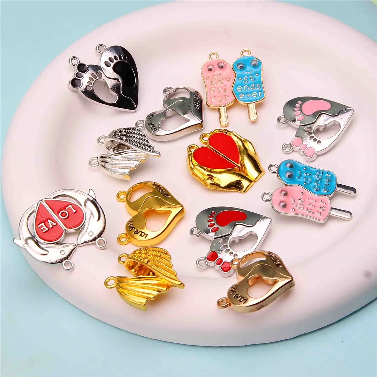 25sets new butterfly love magnet buckle splicing pendant alloy BFF good friend magnetic necklace accessories