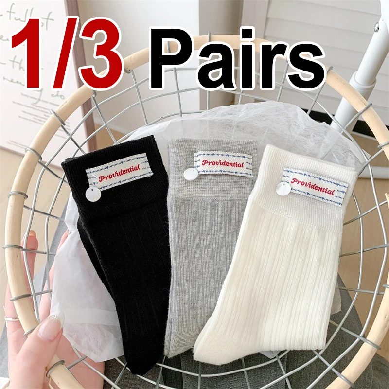 1/3 Paar Frühling Herbst Frauen Button Label Mid Tube Socke Modische Süße Koreanische Stil Weiche Bequeme Alle Jahreszeiten Casual Socke