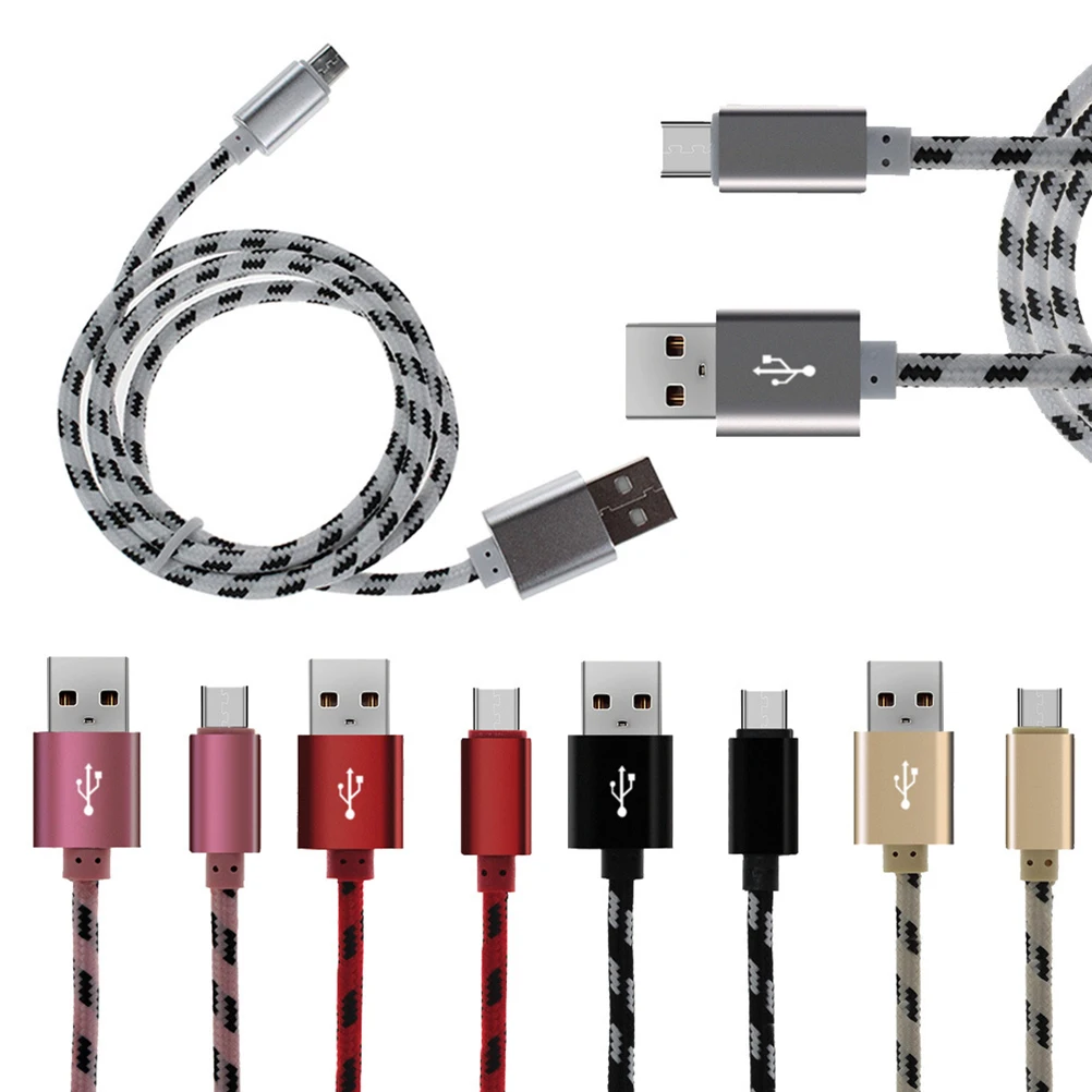 

1 Meter Micro USB Fast Charge Data Sync Cable Nylon Braided Charging Cord Compatible Phones Tablets Galaxy S7 2