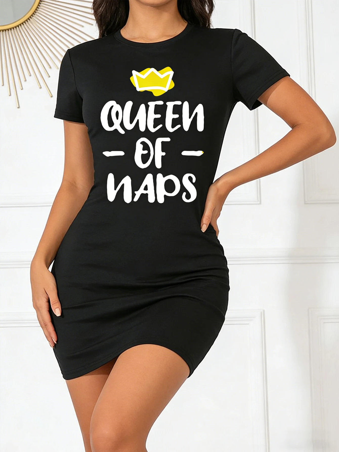 Women's Summer Casual Network-Style Printed Dress - Short-Sleeved Round Neck, Machine Washable, Fashionable Summer Outfit