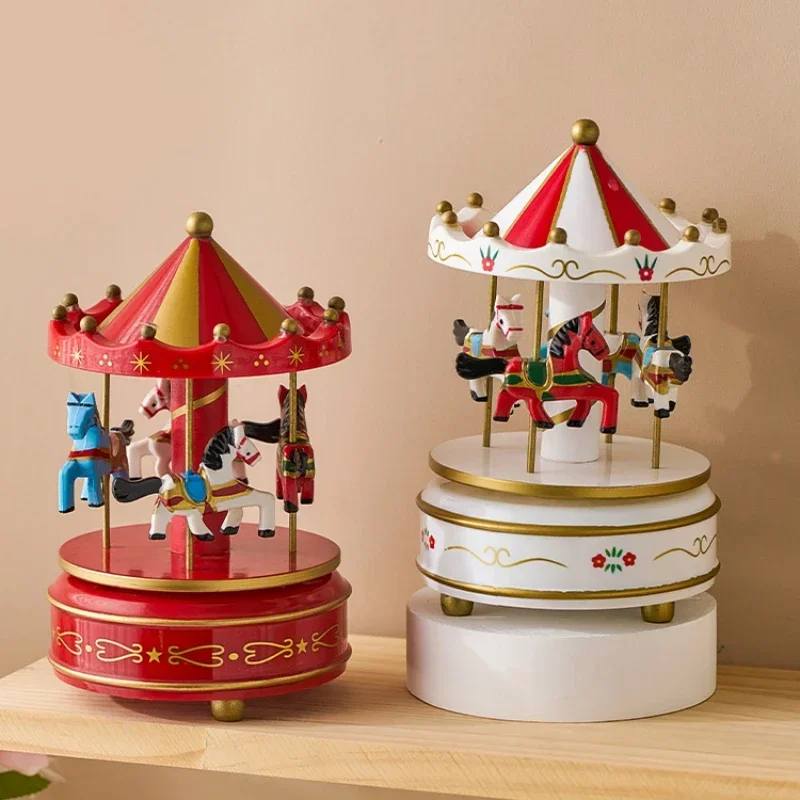 Merry-go-round Music Boxes 2023 New Creative Christmas Gifts Spire Wind-up Music Box Horse Carousel Box Home Decor